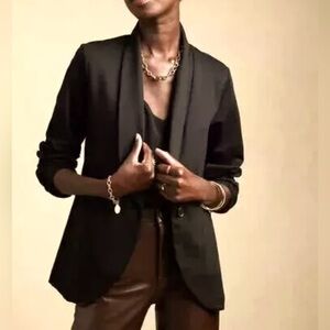 NEW Banana Republic Black Slim Shawl Collar Knit Blazer Sz XL Stretch Workwear